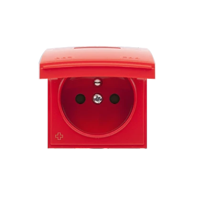 SIMON 54 Copripresa per versione IP44 con otturatori antibatterici, rosso, con ribalta