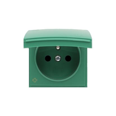 SIMON 54 Copripresa per versione IP44 con otturatori antibatterici, verde, con ribalta