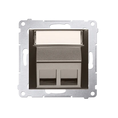 SIMON 54 Cover for data communication sockets on Keystone, double diagonal with description field (module) brown mat