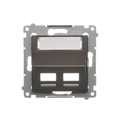 SIMON 54 Cover for data communication sockets on Keystone, double diagonal with description field (module) brown mat