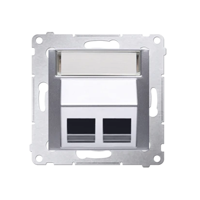 SIMON 54 Cover for data communication sockets on Keystone, double diagonal with description field (module) silver matt