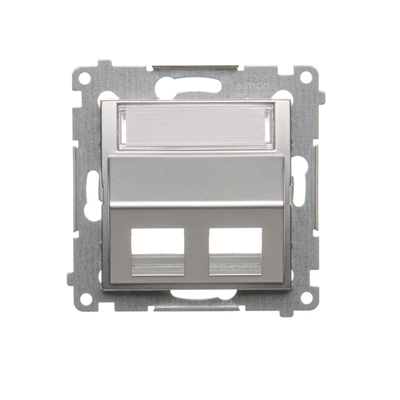 SIMON 54 Cover for data communication sockets on Keystone, double diagonal with description field (module) silver matt