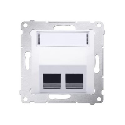 SIMON 54 Cover for data communication sockets on Keystone, double diagonal with description field (module) white