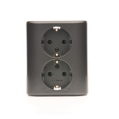 SIMON 54 Double flush-mounted socket outlet with earthing schuko with shutters Scandinavian version 16A 230V quick connectors anthracite