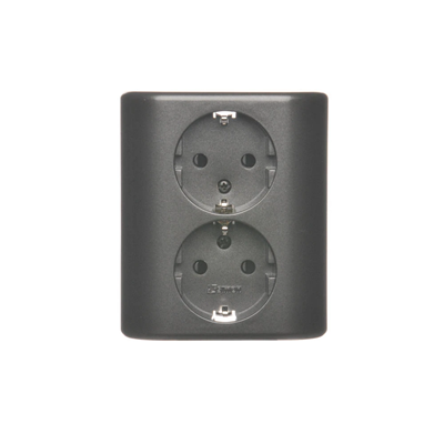 SIMON 54 Double flush-mounted socket outlet with earthing schuko with shutters Scandinavian version 16A 230V screw terminals anthracite