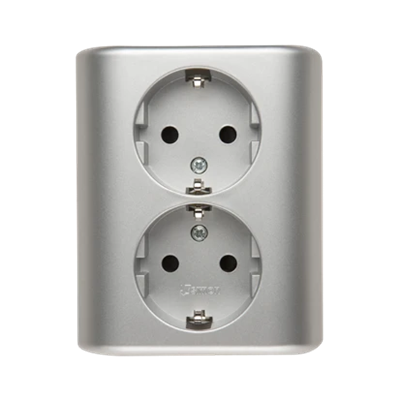 SIMON 54 Double flush-mounted socket outlet with earthing schuko with shutters Scandinavian version 16A 230V screw terminals silver matt