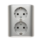 SIMON 54 Double flush-mounted socket outlet with earthing schuko with shutters Scandinavian version 16A 230V screw terminals silver matt