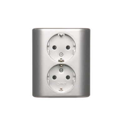 SIMON 54 Double flush-mounted socket outlet with earthing schuko with shutters Scandinavian version 16A 230V screw terminals silver matt