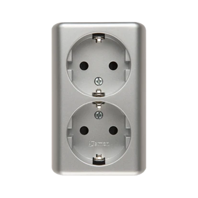SIMON 54 Double surface-mounted socket outlet with earthing schuko with shutters Scandinavian version 16A 230V quick connectors silver matt
