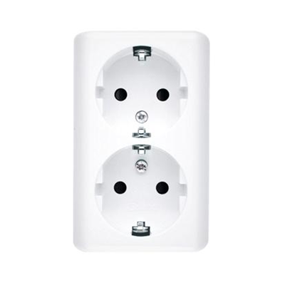 SIMON 54 Double surface-mounted socket outlet with earthing schuko with shutters Scandinavian version 16A 230V white quick connectors