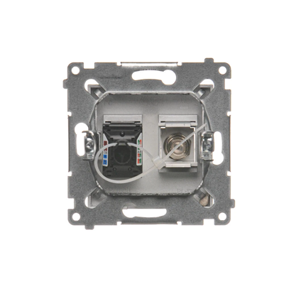 SIMON 54 "F" type antenna socket + RJ45 category 6 (module) silver matt