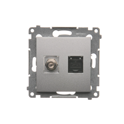SIMON 54 "F" type antenna socket + RJ45 category 6 (module) silver matt
