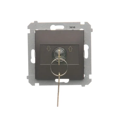 Simon 54 Momentary roller shutter key switch - push-button (module) 3 positions "I-0-II 2 N/O contacts, 5A, 250~. Key removable only in position 0; matt brown