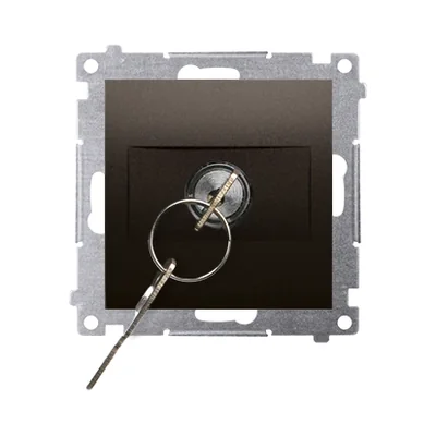 Simon 54 Momentary roller shutter key switch - push-button (module) 3 positions "I-0-II 2 N/O contacts, 5A, 250~. Key removable only in position 0; matt brown