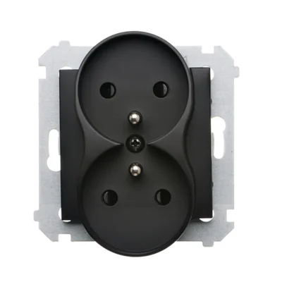 Simon 54 Nature WMDW-0021NM-049 Double socket outlet with grounding and shutters for NATURE frames (module) 16A, 250V~, screw terminals; black