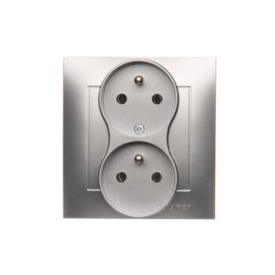 SIMON 54 PREMIUM Earthed double socket outlet with phase invariance function 16A 230V complete silver matt