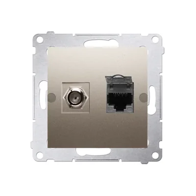 SIMON 54 Presa antenna tipo "F" + presa computer RJ45, categoria 6, oro metallizzato opaco
