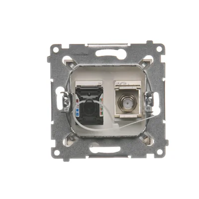 SIMON 54 Presa antenna tipo "F" + presa computer RJ45, categoria 6, oro metallizzato opaco