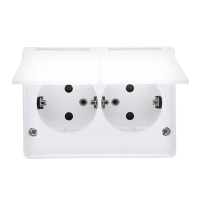 SIMON 54 Prise de courant double en saillie IP44 avec mise à la terre schuko et obturateurs Version scandinave 16A 230V blanc