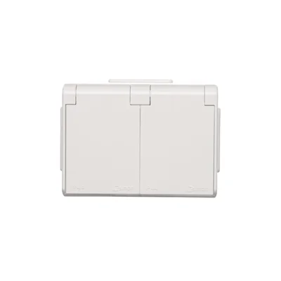 SIMON 54 Prise de courant double en saillie IP44 avec mise à la terre schuko et obturateurs Version scandinave 16A 230V blanc