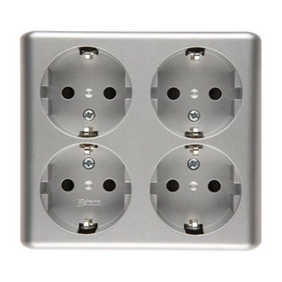 SIMON 54 Quadruple socket-outlet with earthing, Schuko type, with shutters for current paths - Scandinavian version (complete product) 16A, 250V, quick connectors, aluminum, metallized