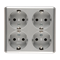 SIMON 54 Quadruple socket-outlet with earthing, Schuko type, with shutters for current paths - Scandinavian version (complete product) 16A, 250V, quick connectors, aluminum, metallized