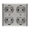 SIMON 54 Quadruple socket-outlet with earthing, Schuko type, with shutters for current paths - Scandinavian version (complete product) 16A, 250V, quick connectors, aluminum, metallized