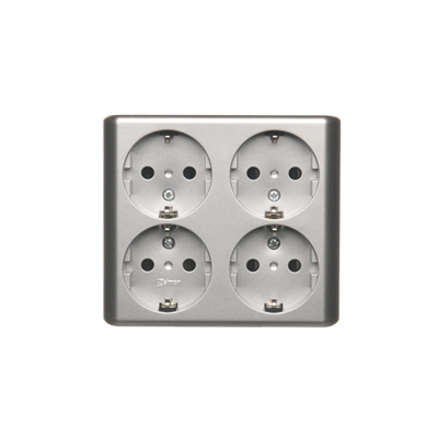 SIMON 54 Quadruple surface-mounted socket outlet with earthing schuko with shutters Scandinavian version 16A 230V screw terminals silver matt