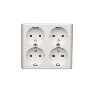 SIMON 54 Quadruple surface-mounted socket outlet with schuko earthing and shutters, Scandinavian version 16A 230V white screw terminals