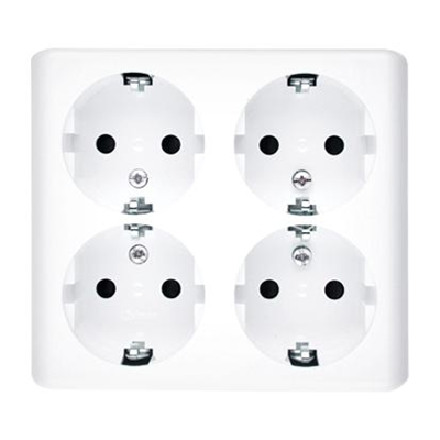 SIMON 54 Quadruple surface-mounted socket outlet with schuko earthing and shutters, Scandinavian version 16A 230V white screw terminals