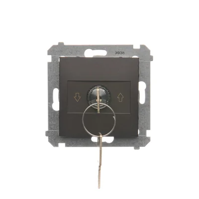 Simon 54 Roller shutter key switch, 1-pole, 3-position "I-0-II", 2 N/O contacts, 5A, 250~. Key removable in any position; matt bronze