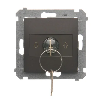 Simon 54 Roller shutter key switch, 1-pole, 3-position "I-0-II", 2 N/O contacts, 5A, 250~. Key removable in any position; matt bronze