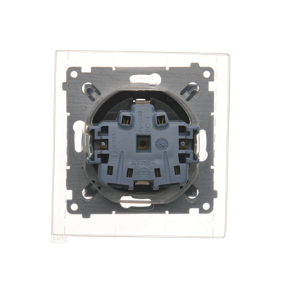 SIMON 54 Schuko socket for IP44 version with shutters with gasket, transparent flap, brown matt