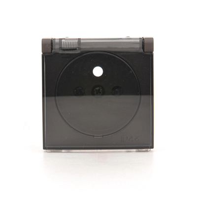 SIMON 54 Socket cover for the IP44 version with brown mat shutters and a transparent flap