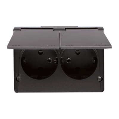 SIMON 54 Surface-mounted double socket outlet, splash-proof IP44 with earthing schuko with shutters Scandinavian version 16A 230V anthracite