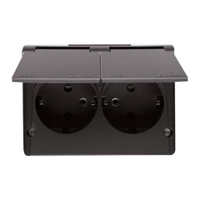 SIMON 54 Surface-mounted double socket outlet, splash-proof IP44 with earthing schuko with shutters Scandinavian version 16A 230V anthracite