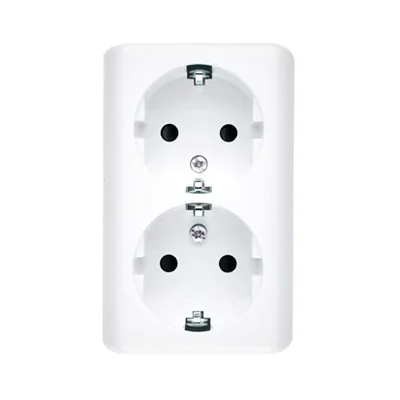 SIMON 54 Surface-mounted double socket outlet with shutters 16A 230V white screw terminals