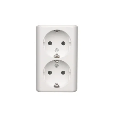 SIMON 54 Surface-mounted double socket outlet with shutters 16A 230V white screw terminals