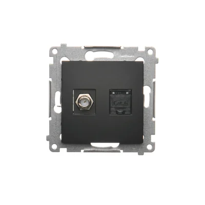 Simon 54 WMDA-0510xx-049 Connecteur d'antenne type F + RJ45 cat.6 (module) ; noir