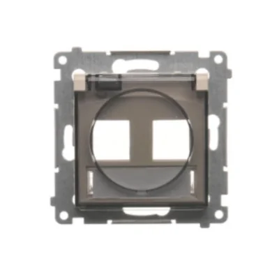 Simon 54 WMDA-P92xx1-041 IP44 Keystone-Datenbuchsenabdeckung, doppelt, mit Beschriftungsfeld, transparenter Klappe; cremefarben *IP44-Dichtung für Rahmen erforderlich