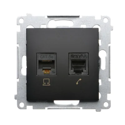 Simon 54 WMDK-0600xx-049 Conector para ordenador RJ45 categoría 5e + conector telefónico RJ12 (módulo); negro