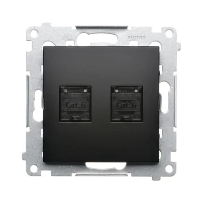 Simon 54 WMDK-0620xx-049 Doppia presa RJ45 per computer, categoria 6, con otturatore antipolvere (modulo); nera