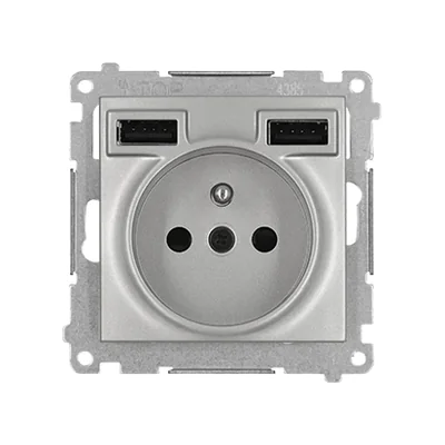 Simon 54 WMDW-001111-043 Plug socket with integrated charger 2xUSB (module), 2.1 A, 5 V DC, 230 V; matt silver Withdrawn from the offer - while stocks last