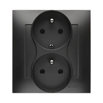 Simon 54 WMDW-00210Y-049 Double socket with grounding, phase inversion, 16A, 250V~, screw terminals. Complete - not for frames; black