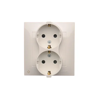 Simon 54 WMDW-12211N-011AB Double Schuko socket with shutters 16A, 250V~, screw terminals; antibacterial white