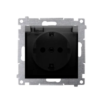 Simon 54 WMDW-52111x-049 Schuko socket for IP44 version with shutters with frame seal (module) 16A, 250V~, screw terminals, transparent flap; black