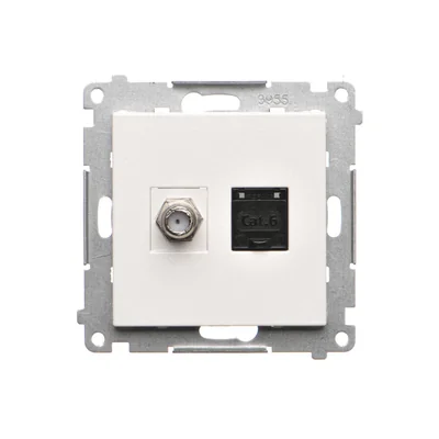 Simon 55 WMDA-12xxxx-111 Antennenbuchse Typ „F“ + RJ45 Kat. 6 (Modul); Mattweiß