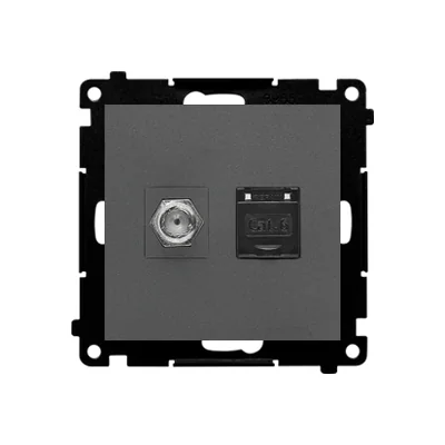 Simon 55 WMDA-12xxxx-116 Antennenbuchse Typ „F“ + RJ45 Kat. 6 (Modul); Mattgraphit