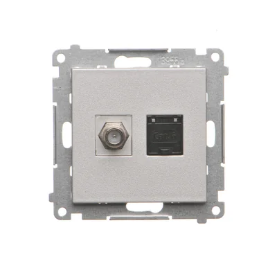 Simon 55 WMDA-12xxxx-143 Presa antenna tipo "F" + RJ45 cat.6 (modulo); Alluminio opaco