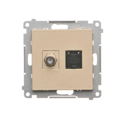 Simon 55 WMDA-12xxxx-144 Prise d'antenne type « F » + RJ45 cat.6 (module) ; Champagne mat